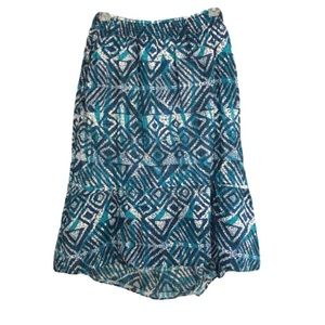 Turquoise blue, teal, white hi-lo bell cut pocket maxi skirt